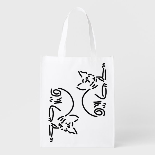Abstract Geometric Cat | Symbolic Line Constructio Grocery Bag (Front)