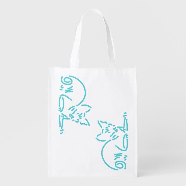 Abstract Geometric Cat | Symbolic Line Constructio Grocery Bag (Front)