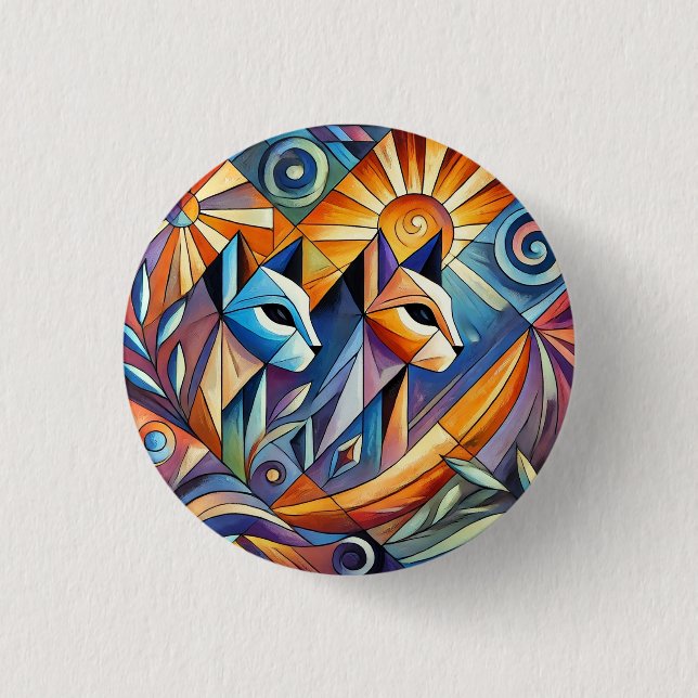 Abstract Geometric Cats with Vibrant Colors Button (Front)