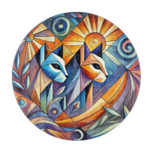 Abstract Geometric Cats with Vibrant Colors Cutting Board