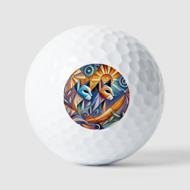 Abstract Geometric Cats with Vibrant Colors Golf Balls (Front)