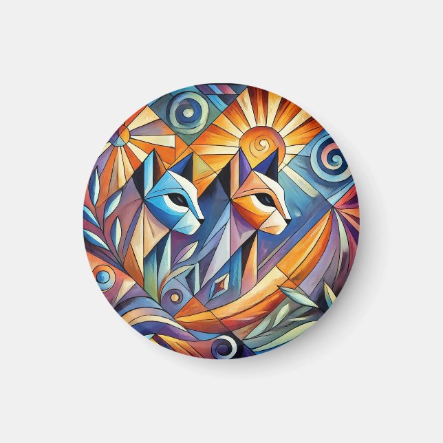 Abstract Geometric Cats with Vibrant Colors Magnet (Front)