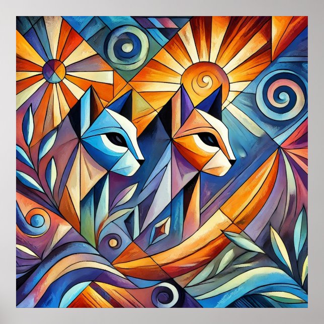 Abstract Geometric Cats with Vibrant Colors Poster (Front)