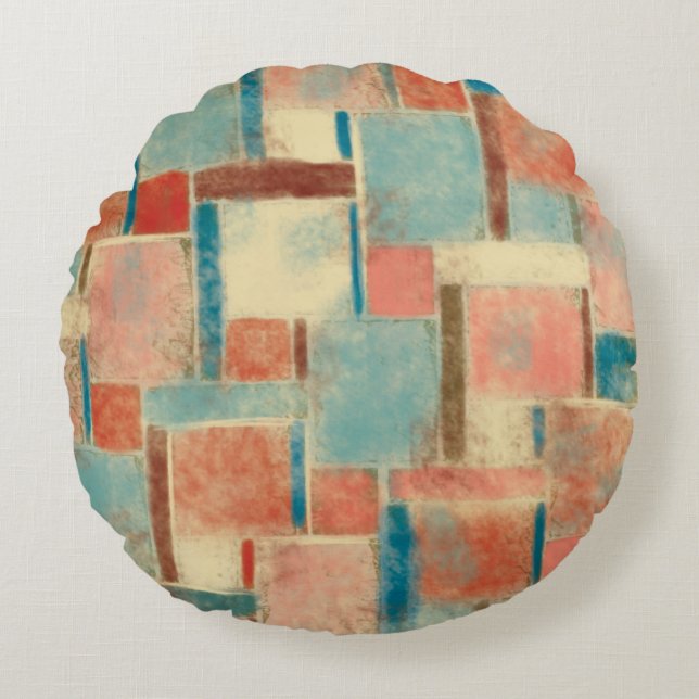 Abstract Geometric Checkered Round Throw Pillow (Front)