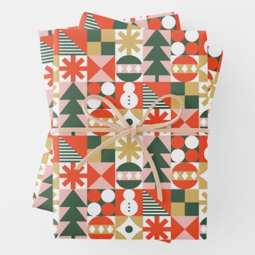 Abstract Geometric Christmas Pattern  Wrapping Paper Sheets