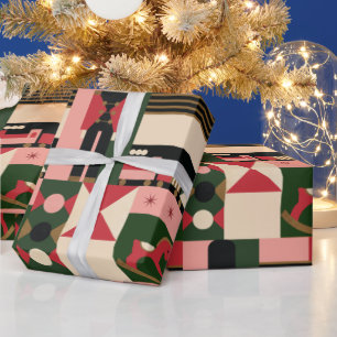 Abstract Geometric Christmas Vintage Toys Wrapping Paper