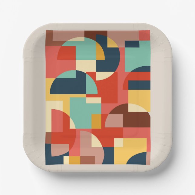 Abstract geometric circle background paper plates (Front)