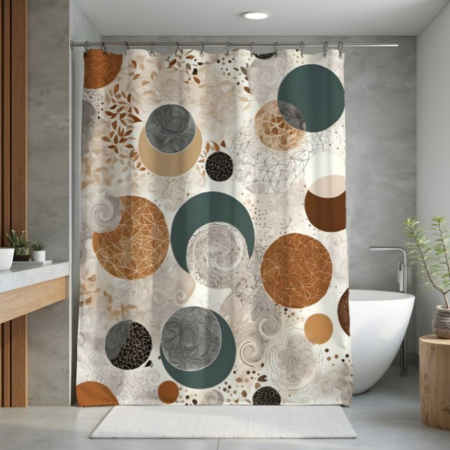 Abstract Geometric Circle Pattern Neutral Boho Shower Curtain (Creator Uploaded)