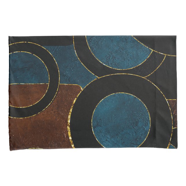 Abstract Geometric Circles Gold  Glitter Foil | Pillow Case (Front-Right)