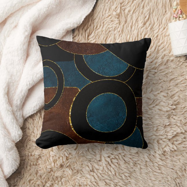 Abstract Geometric Circles Gold  Glitter Foil | Throw Pillow (Blanket)