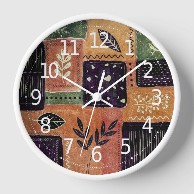 Abstract Geometric Circles Shapes and Leaves | Clock (Front)