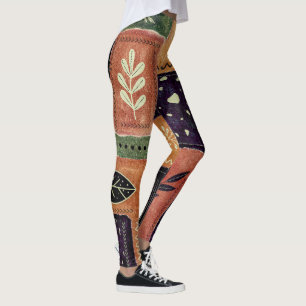 Abstract Geometric Circles Shapes and Leaves Leggings