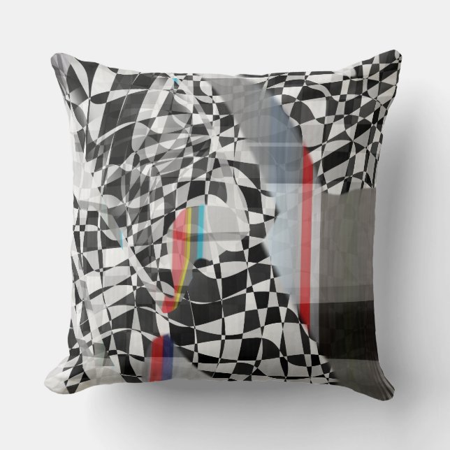Abstract Geometric Collage Checker Pattern Throw Pillow (Front)