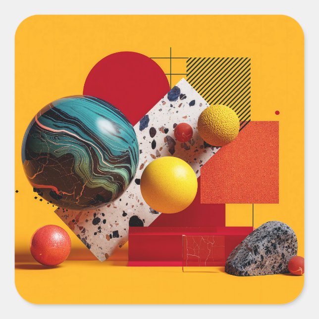 Abstract geometric colorful composition  square sticker (Front)