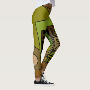 Abstract Geometric Composition in green and brown Leggings