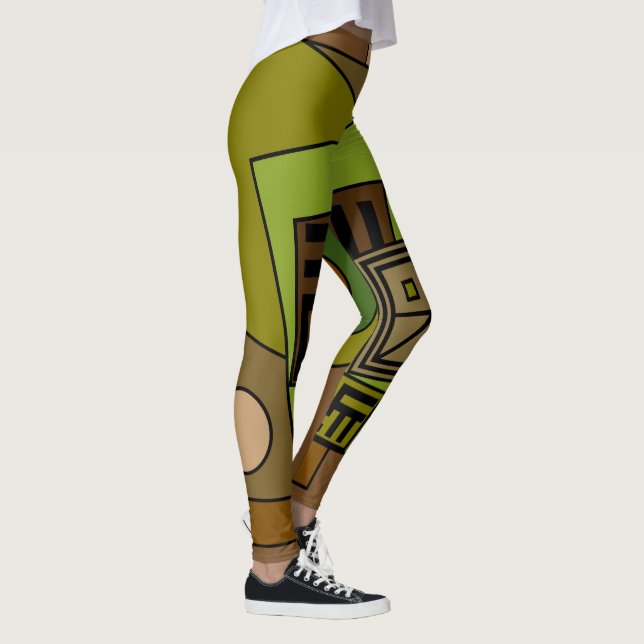 Abstract Geometric Composition in green and brown Leggings (Right)