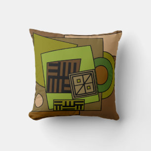Abstract Geometric Composition in green and brown Throw Pillow