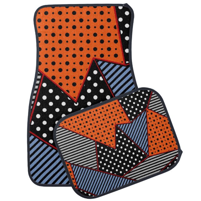 Abstract Geometric Composition: Orange Blue Patter Car Floor Mat (Set)