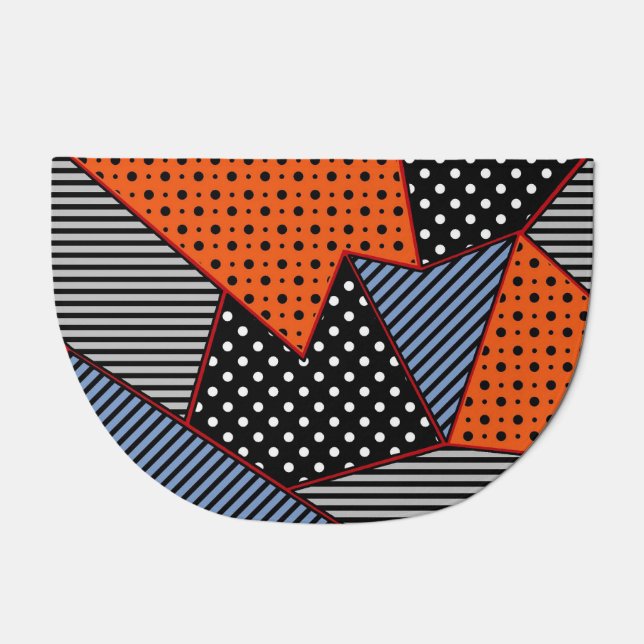 Abstract Geometric Composition: Orange Blue Patter Doormat (Front)