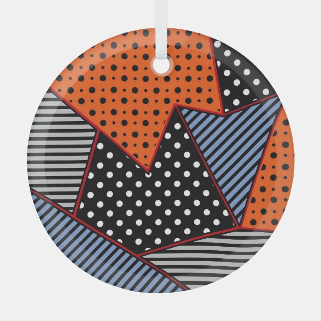 Abstract Geometric Composition: Orange Blue Patter Glass Ornament (Front)