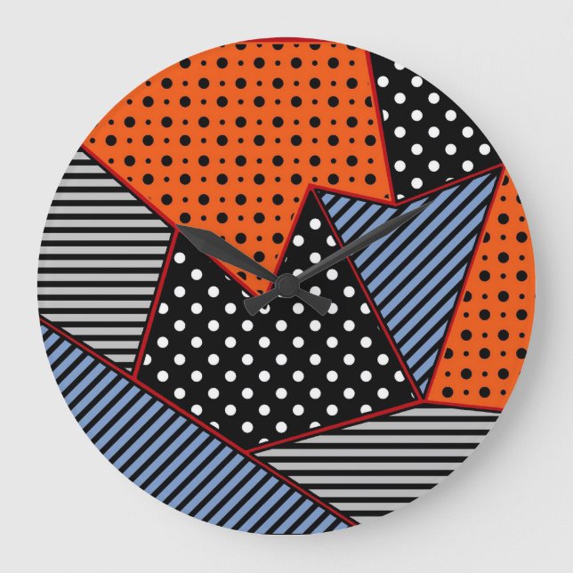 Abstract Geometric Composition: Orange Blue Patter Large Clock (Front)