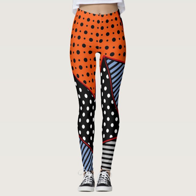 Abstract Geometric Composition: Orange Blue Patter Leggings (Front)