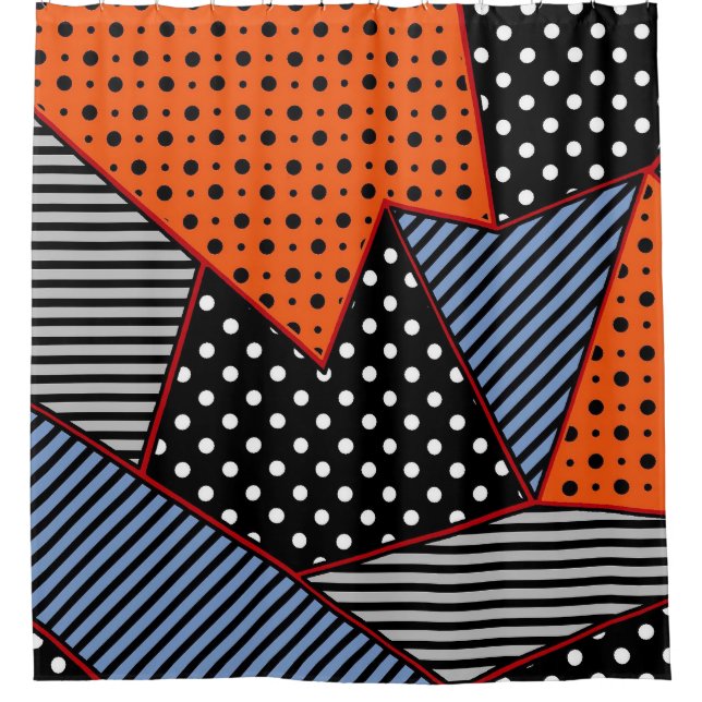 Abstract Geometric Composition: Orange Blue Patter Shower Curtain (Front)