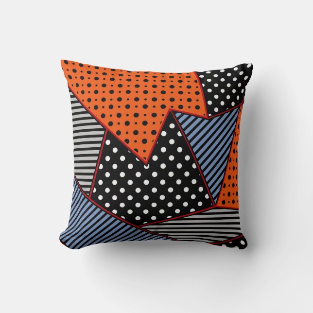 Abstract Geometric Composition: Orange Blue Patter Throw Pillow (Front)