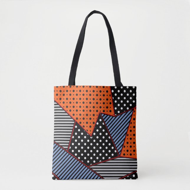 Abstract Geometric Composition: Orange Blue Patter Tote Bag (Front)