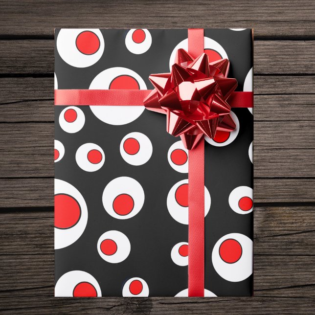 Abstract Geometric Cool Red White Circles Wrapping Paper (Abstract bold geometric circle pattern in red white black on gift wrapping paper roll.)