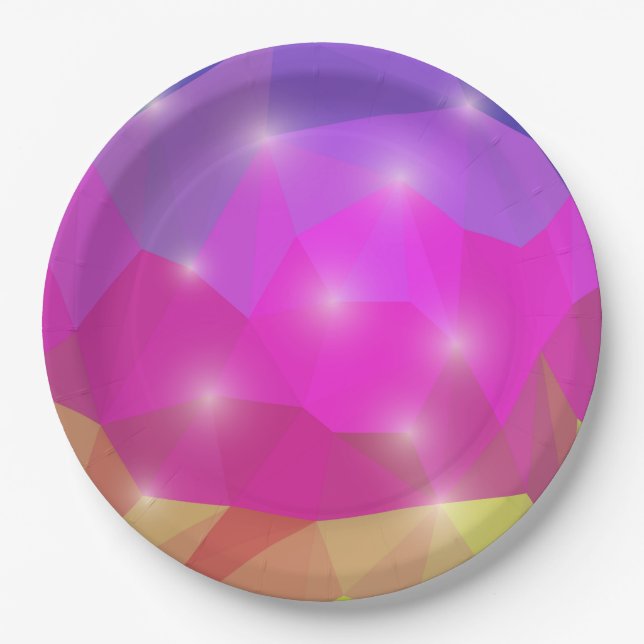 Abstract Geometric Crystal Mosaic in Pink Paper Plates (Front)