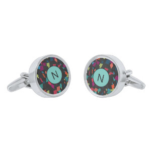 Abstract Geometric Cube Pattern Monogram Cufflinks