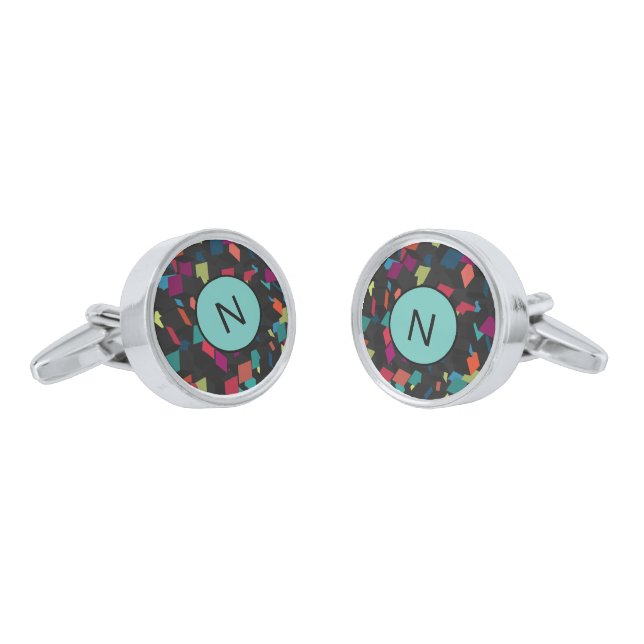 Abstract Geometric Cube Pattern Monogram Cufflinks (Angled)