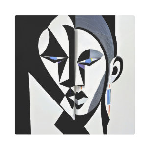 Abstract Geometric Cubist Face Metal Print