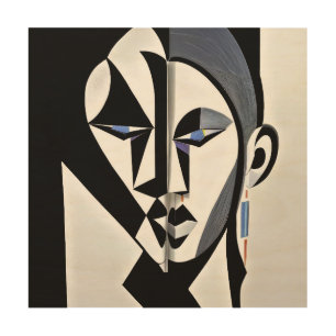 Abstract Geometric Cubist Face Wood Wall Art