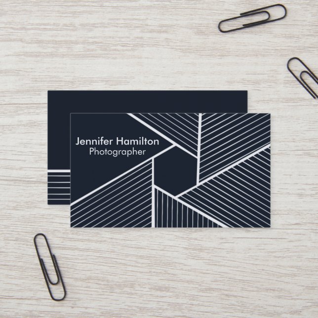 Abstract Geometric Dark Blue Photographer Business Card (Front/Back In Situ)