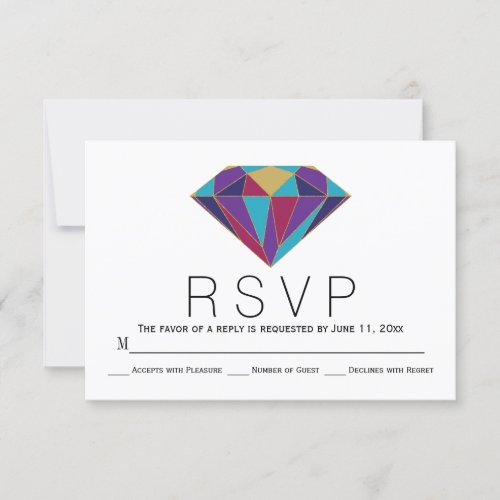 Abstract geometric diamond jewel wedding RSVP card