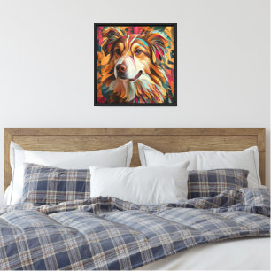 Abstract Geometric Dog Portrait – Digital Art Canvas Print