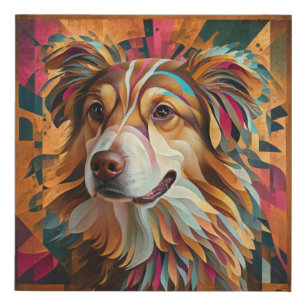 Abstract Geometric Dog Portrait – Digital Art Faux Canvas Print