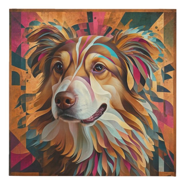  Abstract Geometric Dog Portrait – Digital Art  Faux Canvas Print (Front)
