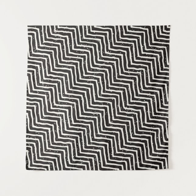 Abstract Geometric Doodle: Black White Pattern Tapestry (Front)