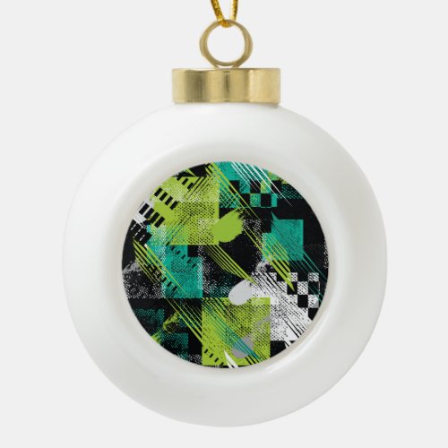 Abstract Geometric Dots Stripes Pattern Ceramic Ball Christmas Ornament