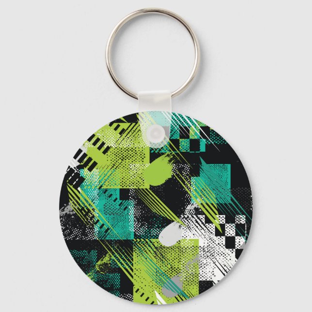 Abstract Geometric Dots Stripes Pattern Keychain (Front)