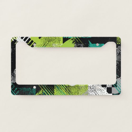 Abstract Geometric Dots Stripes Pattern License Plate Frame