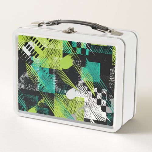 Abstract Geometric Dots Stripes Pattern Metal Lunch Box