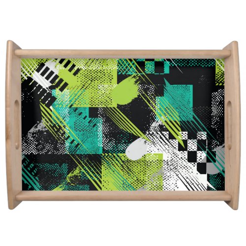Abstract Geometric Dots Stripes Pattern Serving Tray