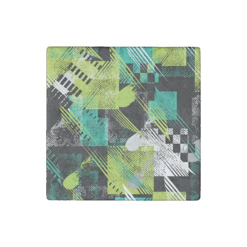 Abstract Geometric Dots Stripes Pattern Stone Magnet