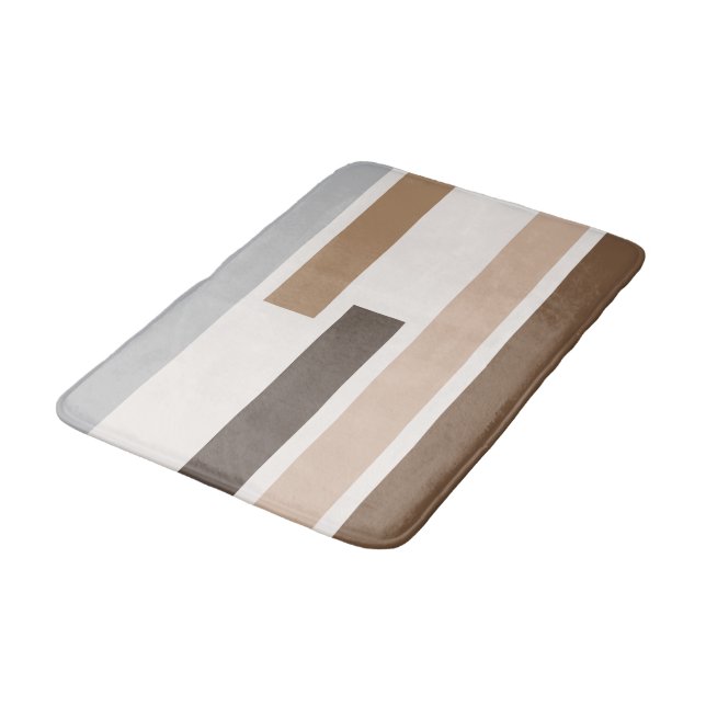Abstract Geometric Earthtones Stripes Art Pattern Bath Mat (Angled)