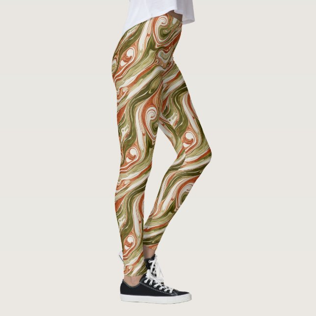 Abstract geometric earthy marble pattern design leggings (Right)