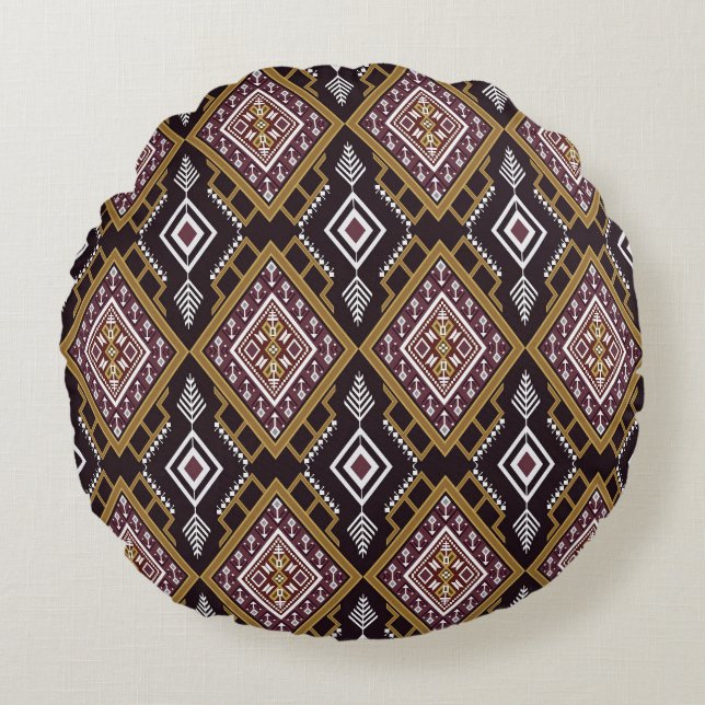 Abstract geometric ethnic, wallpaper design. round pillow (Front)